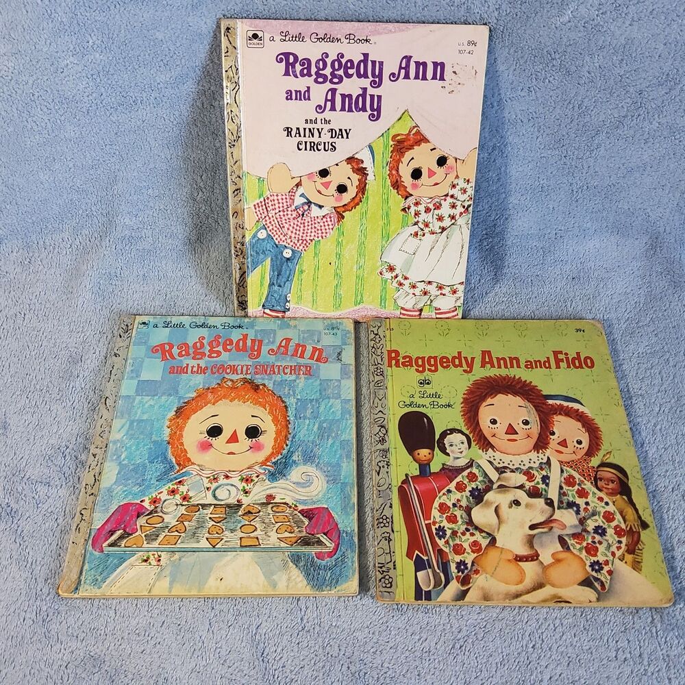 Lot of 3 Vintage Raggedy Ann Little Golden Books Cookie Snatcher Rainy Day Circu
